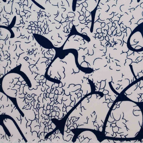 White w/ Navy Blue Abstract Print